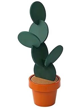 Cactus Coaster Set in Pot Holder Novelty Drink Coasters